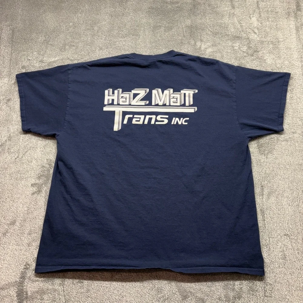 Gildan Pocket T-Shirt Mens 2XL‎ Navy Blue Good HazMat Trans Inc Graphic Tee
